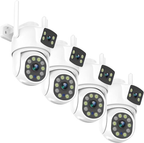 EVERSECU Dual Lens Linkage 6MP WiFi PTZ Security Camera Outdoor, 360° View, Auto Tracking, Motion Detection, Color Night Vision, 2-Way Audio, Compatible with Alexa(4pack) in Saudi Arabia