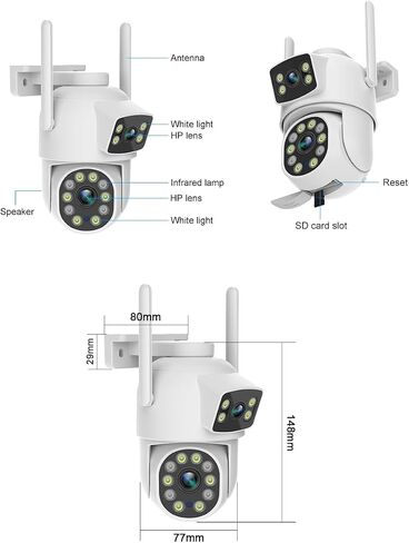 EVERSECU Dual Lens Linkage 6MP WiFi PTZ Security Camera Outdoor, 360° View, Auto Tracking, Motion Detection, Color Night Vision, 2-Way Audio, Compatible with Alexa(4pack) in Saudi Arabia