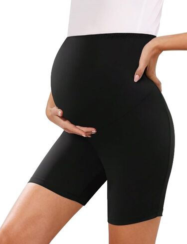 KIM S شورت أسود للحوامل رمادي خصر عالي فوق البطن ملابس رياضية لليوجا ملابس صالة (أسود + ميلانيت 8 بوصة S) in Saudi Arabia