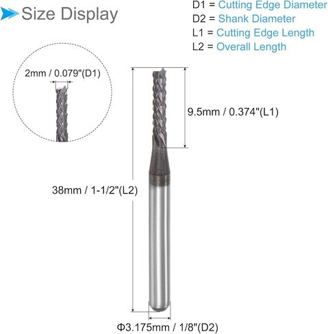 لقم توجيه CNC من CoCud End Mill، ساق 1/8 بوصة قطع 6 مم قطر 1.1 مم، قاطع طحن كربيد التنجستين الماسي لليد اليسرى - (التطبيقات: لنقش الحفر باستخدام الحاسب الآلي)، قطعتان in Kuwait