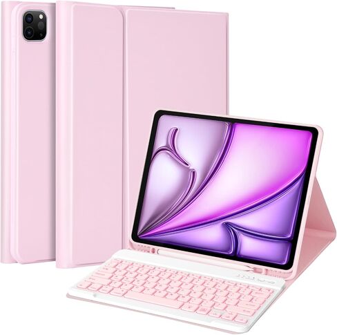 MMK for iPad Air 13 inch (M2) 2024 & iPad Pro 12.9 Case with Keyboard, Keyboard case for iPad Pro 12.9 inch 6th 5th & iPad Air 13 inch, Backlit Bluetooth Wireless Keyboard, with Pencil Holder-Pink in Kuwait