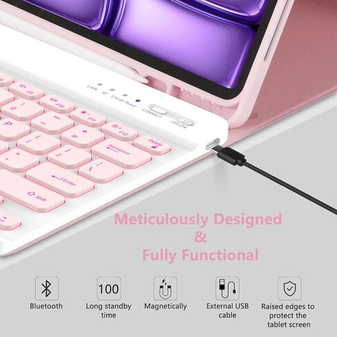 MMK for iPad Air 13 inch (M2) 2024 & iPad Pro 12.9 Case with Keyboard, Keyboard case for iPad Pro 12.9 inch 6th 5th & iPad Air 13 inch, Backlit Bluetooth Wireless Keyboard, with Pencil Holder-Pink in Kuwait