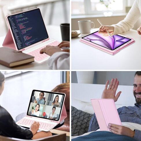 MMK for iPad Air 13 inch (M2) 2024 & iPad Pro 12.9 Case with Keyboard, Keyboard case for iPad Pro 12.9 inch 6th 5th & iPad Air 13 inch, Backlit Bluetooth Wireless Keyboard, with Pencil Holder-Pink in Kuwait