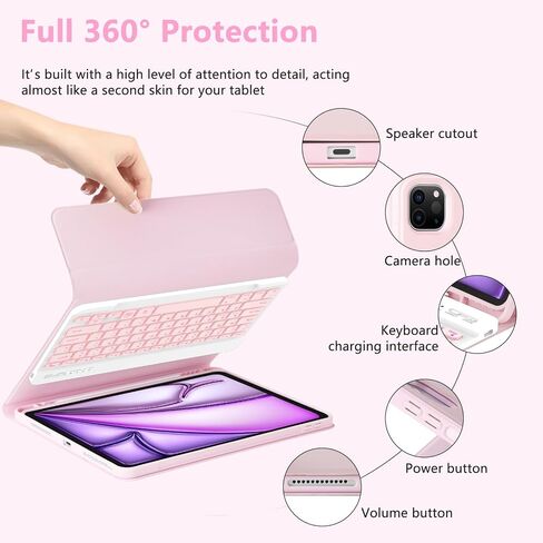 MMK for iPad Air 13 inch (M2) 2024 & iPad Pro 12.9 Case with Keyboard, Keyboard case for iPad Pro 12.9 inch 6th 5th & iPad Air 13 inch, Backlit Bluetooth Wireless Keyboard, with Pencil Holder-Pink in Kuwait