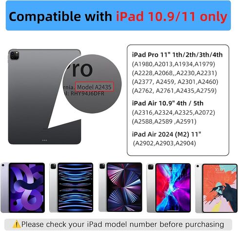 حافظة لوحة مفاتيح لجهاز iPad Air 11 بوصة (M2) 2024 وiPad Pro 11 بوصة (الجيل الرابع/الثالث/الجيل الثاني/الأول)، لوحة مفاتيح سحرية لجهاز Air 5th/4th Gen، لوحة تتبع متعددة اللمس، 7 ألوان خلفية سوداء in Kuwait