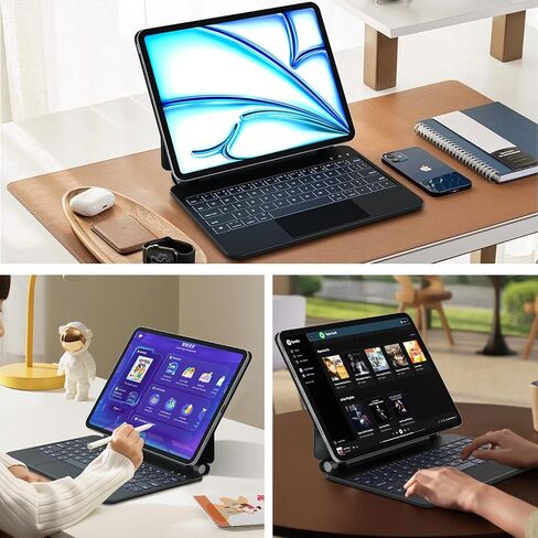 حافظة لوحة مفاتيح لجهاز iPad Air 11 بوصة (M2) 2024 وiPad Pro 11 بوصة (الجيل الرابع/الثالث/الجيل الثاني/الأول)، لوحة مفاتيح سحرية لجهاز Air 5th/4th Gen، لوحة تتبع متعددة اللمس، 7 ألوان خلفية سوداء in Kuwait