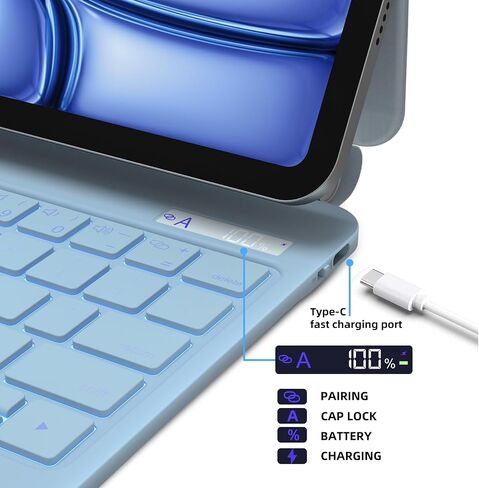 حافظة لوحة مفاتيح لجهاز iPad Air 11 بوصة (M2) 2024 وiPad Pro 11 بوصة (الجيل الرابع/الثالث/الجيل الثاني/الأول)، لوحة مفاتيح سحرية لجهاز Air 5th/4th Gen، لوحة تتبع متعددة اللمس، 7 ألوان خلفية سوداء in Kuwait