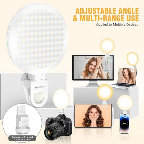 154 LED Phone Light, 5000Mah Rechargeable Selfie Light Clip Video Light, Adjusted 3 Light Modes, 10 Brightness Levels for Phone, Camera, Laptop, Light for Makeup, Video Conference, (Snowy White) in Saudi Arabia