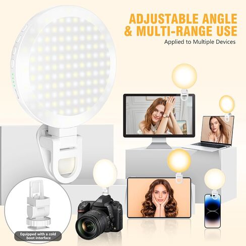 154 LED Phone Light, 5000Mah Rechargeable Selfie Light Clip Video Light, Adjusted 3 Light Modes, 10 Brightness Levels for Phone, Camera, Laptop, Light for Makeup, Video Conference, (Snowy White) in Saudi Arabia