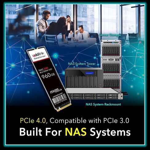 Addlink D60 960GB M.2 2280 High Endurance Enterprise NAS SSD داخلي لمركز بيانات خادم الأعمال، PCIe Gen4X4 NVMe 1.4 3D eTLC، ما يصل إلى 6000 ميجابايت/ثانية، متانة تصل إلى 1900 تيرابايت (ad960GBD60M2P) in Saudi Arabia