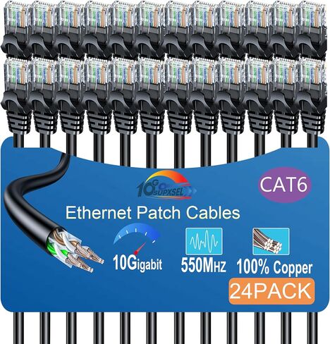 Cat 6 Ethernet Cable 50FT Outdoor&Indoor, Cat6 Ethernet Patch Cable 10Gbps, High-Speed UTP Cat6 Network Cable Pure Copper, Cat 6 Cable for Home and Office Network, Black in Saudi Arabia