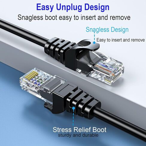 Cat 6 Ethernet Cable 50FT Outdoor&Indoor, Cat6 Ethernet Patch Cable 10Gbps, High-Speed UTP Cat6 Network Cable Pure Copper, Cat 6 Cable for Home and Office Network, Black in Saudi Arabia