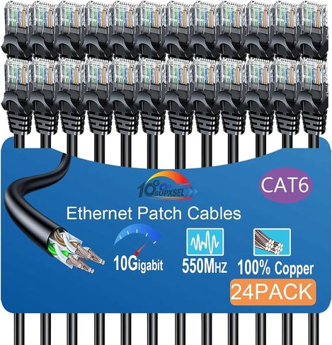 Cat 6 Ethernet Cable 50FT Outdoor&Indoor, Cat6 Ethernet Patch Cable 10Gbps, High-Speed UTP Cat6 Network Cable Pure Copper, Cat 6 Cable for Home and Office Network, Black in Saudi Arabia