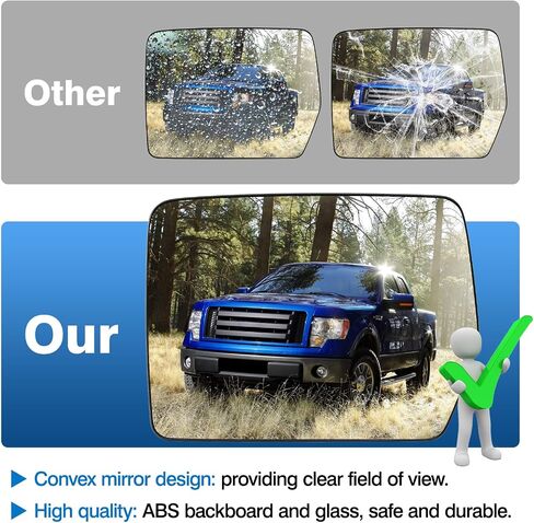 F150 استبدال زجاج المرآة الجانبية اليمنى للركاب متوافق مع 2004-2014 Ford F150، مع مرآة محدبة ساخنة لـ 4L3Z17K707DA BL3Z17K707A BL3Z17K707B in Kuwait