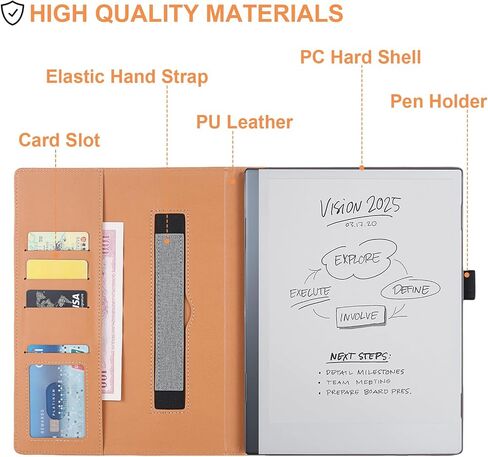 for Remarkable 2 Case with Pen Holder,PU Leather Folio Cover for Remarkable 2 Tablet Case with Hand Strap,Black in Saudi Arabia