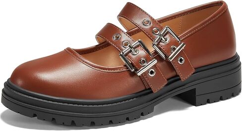 Coutgo Women's Platform Mary Janes Chunky Heel Two Strap Loafers Round Toe Lug Sole Comfortable Casual Shoes in Saudi Arabia