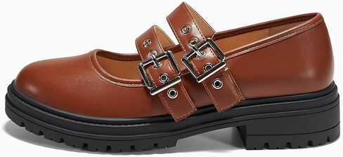 Coutgo Women's Platform Mary Janes Chunky Heel Two Strap Loafers Round Toe Lug Sole Comfortable Casual Shoes in Saudi Arabia