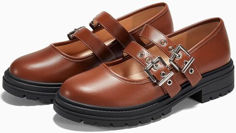 Coutgo Women's Platform Mary Janes Chunky Heel Two Strap Loafers Round Toe Lug Sole Comfortable Casual Shoes in Saudi Arabia