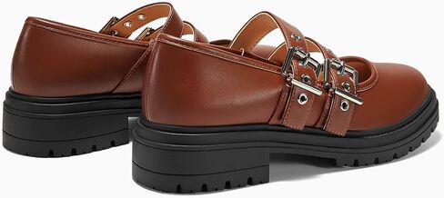 Coutgo Women's Platform Mary Janes Chunky Heel Two Strap Loafers Round Toe Lug Sole Comfortable Casual Shoes in Saudi Arabia