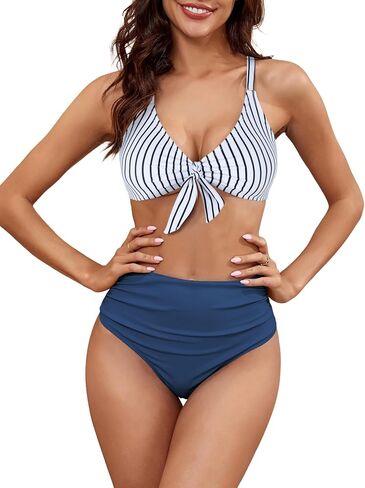 ZAFUL Women Bikini Swim Suits Swimwear for Women 2024 Tummy Control Ruched High Waisted Bikini Two Piece Bathing Suit in Saudi Arabia