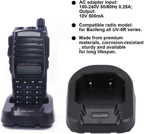 شاحن بطارية ASHATA Walkie Talkie، شاحن منزلي لـ Baofeng Walkie Talkie، شاحن بطارية 100-240 فولت لـ Baofeng UV82 UV-8D UV-82HX راديو ثنائي الاتجاه (أسود) in Saudi Arabia