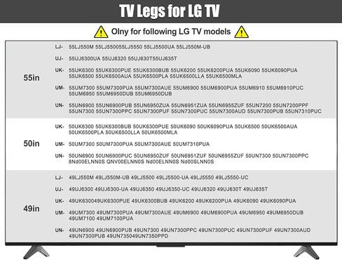 2-Be-Best أرجل تلفزيون لقاعدة تلفزيون LG البديلة لأرجل التلفزيون المتوافقة مع تلفزيون LG 49UJ6300 49UM7300 49UN6900 50UK6300 50UK6500 50UM7300 55UK6500 55UJ6540 55UM7300 لمزيد من تلفزيونات LG مع مسامير in Kuwait