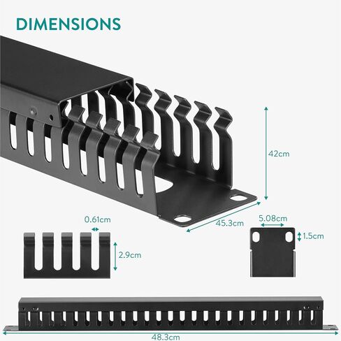 kwmobile 1U Horizontal 19 Inch Rack Mount Cable Management - 24 Slot Metal Finger Raceway Panel with Cover - 19" Patch Panel for Server and Data Cabinets - Set of 2 in Saudi Arabia