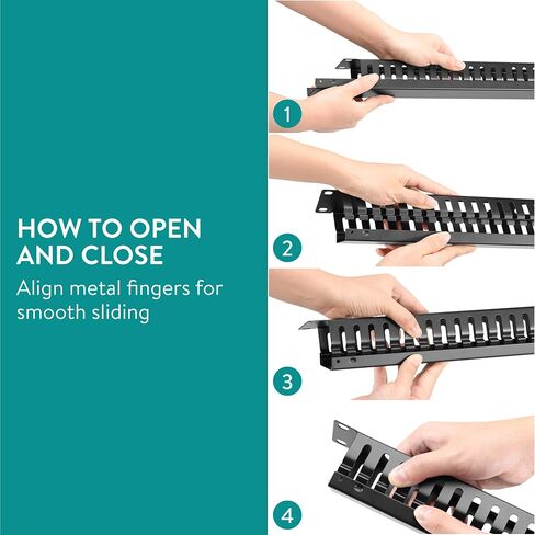kwmobile 1U Horizontal 19 Inch Rack Mount Cable Management - 24 Slot Metal Finger Raceway Panel with Cover - 19" Patch Panel for Server and Data Cabinets - Set of 2 in Saudi Arabia