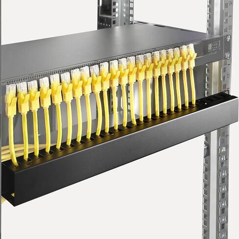 kwmobile 1U Horizontal 19 Inch Rack Mount Cable Management - 24 Slot Metal Finger Raceway Panel with Cover - 19" Patch Panel for Server and Data Cabinets - Set of 2 in Saudi Arabia