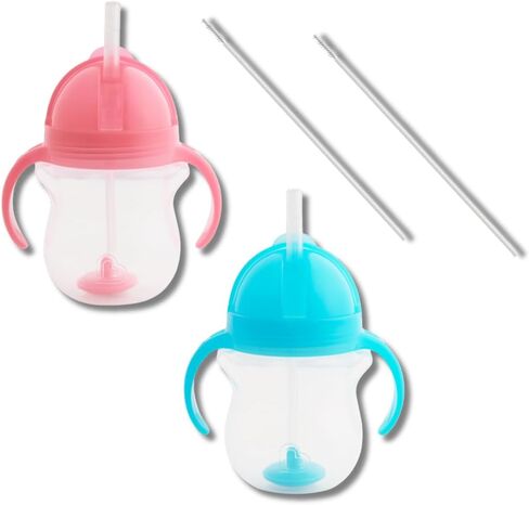 Munchkin Weighted Straw Sippy Cups for Toddlers 7oz, Leak Proof, Freezer/Dishwasher Safe, Easy to Hold-Great toddler cups with straws, Supports Straw-use Education, Straw Cups (Purple/Pink) in Kuwait