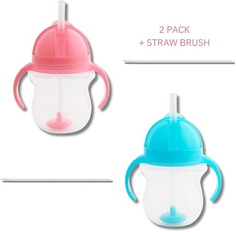Munchkin Weighted Straw Sippy Cups for Toddlers 7oz, Leak Proof, Freezer/Dishwasher Safe, Easy to Hold-Great toddler cups with straws, Supports Straw-use Education, Straw Cups (Purple/Pink) in Kuwait