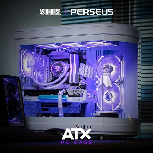 AsiaHorse ATX PC Case Dual Chamber 180° Full View Tempered Glass Gaming PC Case with Type-C Port, 360mm Radiator Support,RTX 40 Compatible, High Airflow Mid-Tower ATX PC Case. Perseus-White in Saudi Arabia