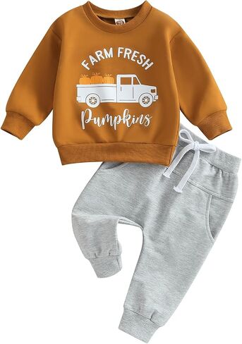 BeQeewll طفل رضيع الأولاد هالوين الزي Boo رسالة طباعة Crewneck البلوز الصلبة السراويل مجموعة ملابس عيد الهالوين الطفل الخريف in Kuwait