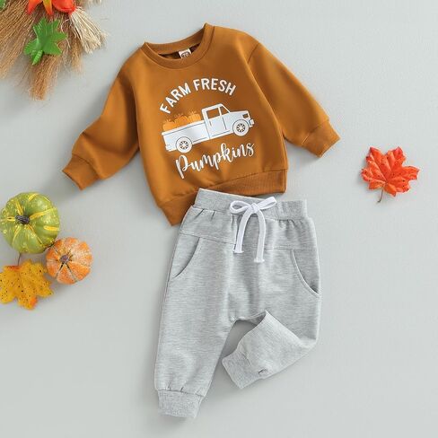 BeQeewll طفل رضيع الأولاد هالوين الزي Boo رسالة طباعة Crewneck البلوز الصلبة السراويل مجموعة ملابس عيد الهالوين الطفل الخريف in Kuwait