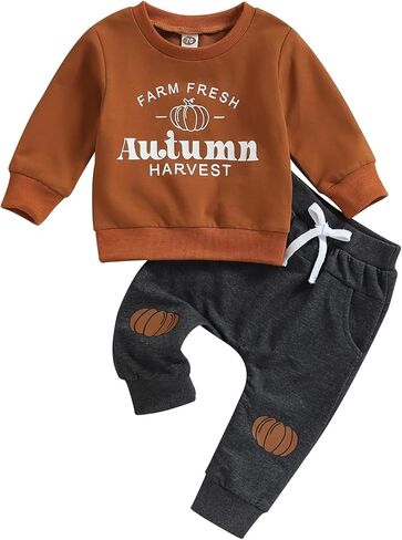 BeQeewll طفل رضيع الأولاد هالوين الزي Boo رسالة طباعة Crewneck البلوز الصلبة السراويل مجموعة ملابس عيد الهالوين الطفل الخريف in Kuwait