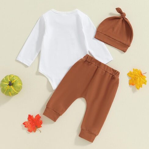 Honganda Newborn Baby Boy Girl Halloween Outfit Cutest Pumpkin in the Patch Bodysuit Romper Long Pants Fall Clothes with Hat in Saudi Arabia