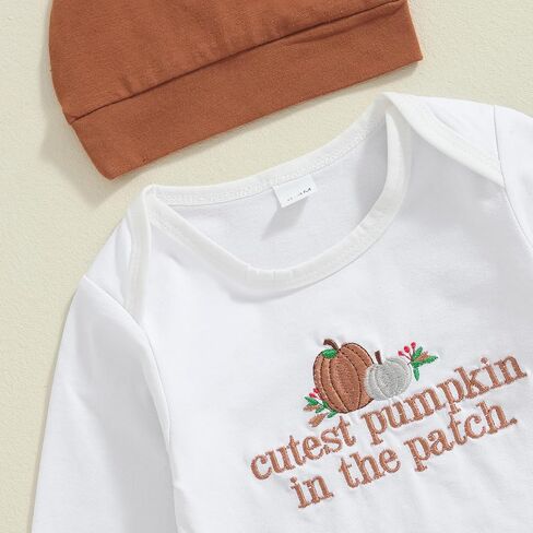 Honganda Newborn Baby Boy Girl Halloween Outfit Cutest Pumpkin in the Patch Bodysuit Romper Long Pants Fall Clothes with Hat in Saudi Arabia