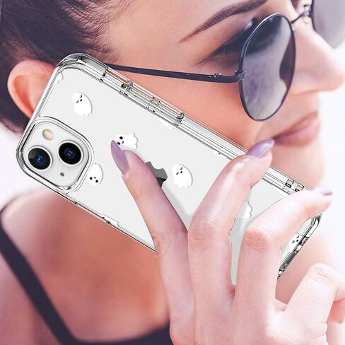 حافظة LUHOURI لهاتف iPhone 15 مع واقي شاشة - غطاء متين شفاف للغاية - تصميمات عصرية للنساء والفتيات - حافظة هاتف واقية مقاومة للصدمات مقاس 6.1 بوصة، أشباح صغيرة in Saudi Arabia