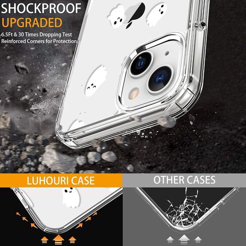 حافظة LUHOURI لهاتف iPhone 15 مع واقي شاشة - غطاء متين شفاف للغاية - تصميمات عصرية للنساء والفتيات - حافظة هاتف واقية مقاومة للصدمات مقاس 6.1 بوصة، أشباح صغيرة in Saudi Arabia