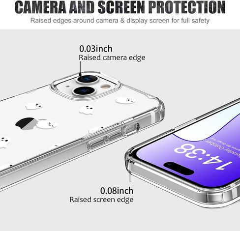 حافظة LUHOURI لهاتف iPhone 15 مع واقي شاشة - غطاء متين شفاف للغاية - تصميمات عصرية للنساء والفتيات - حافظة هاتف واقية مقاومة للصدمات مقاس 6.1 بوصة، أشباح صغيرة in Saudi Arabia