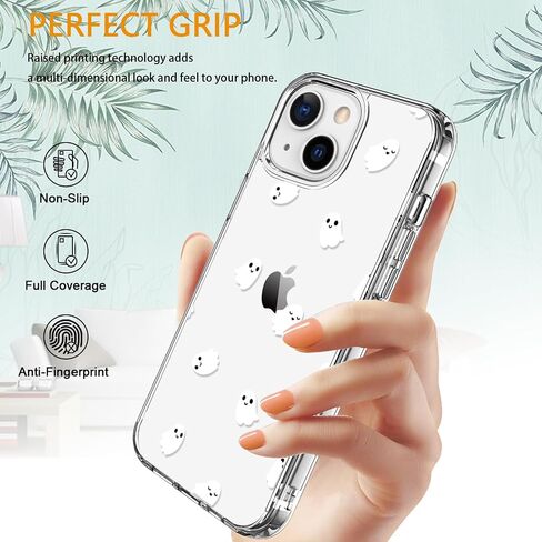 حافظة LUHOURI لهاتف iPhone 15 مع واقي شاشة - غطاء متين شفاف للغاية - تصميمات عصرية للنساء والفتيات - حافظة هاتف واقية مقاومة للصدمات مقاس 6.1 بوصة، أشباح صغيرة in Saudi Arabia