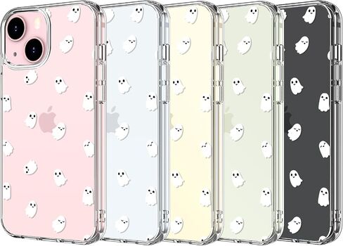 حافظة LUHOURI لهاتف iPhone 15 مع واقي شاشة - غطاء متين شفاف للغاية - تصميمات عصرية للنساء والفتيات - حافظة هاتف واقية مقاومة للصدمات مقاس 6.1 بوصة، أشباح صغيرة in Saudi Arabia