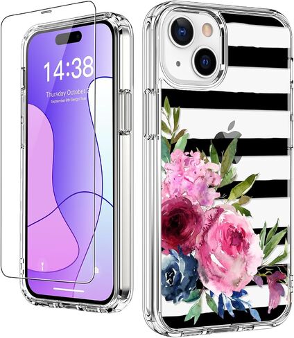 حافظة LUHOURI لهاتف iPhone 15 مع واقي شاشة - غطاء متين شفاف للغاية - تصميمات عصرية للنساء والفتيات - حافظة هاتف واقية مقاومة للصدمات مقاس 6.1 بوصة، أشباح صغيرة in Saudi Arabia