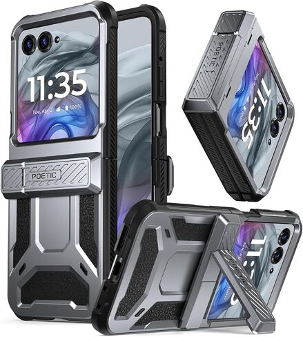 Poetic Spartan Case for Motorola Moto Razr 2024,[Kickstand][Hinge Protection][20FT Mil-Grade Drop Tested], Full-Body Rugged Shockproof Protective Cover with Kickstand, Metallic Gun Metal in Saudi Arabia
