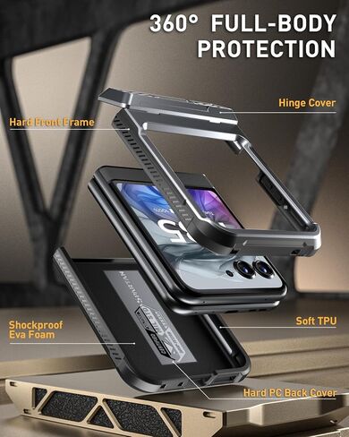 Poetic Spartan Case for Motorola Moto Razr 2024,[Kickstand][Hinge Protection][20FT Mil-Grade Drop Tested], Full-Body Rugged Shockproof Protective Cover with Kickstand, Metallic Gun Metal in Saudi Arabia