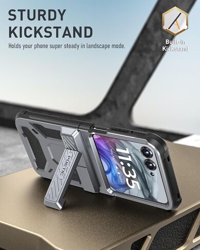 Poetic Spartan Case for Motorola Moto Razr 2024,[Kickstand][Hinge Protection][20FT Mil-Grade Drop Tested], Full-Body Rugged Shockproof Protective Cover with Kickstand, Metallic Gun Metal in Saudi Arabia