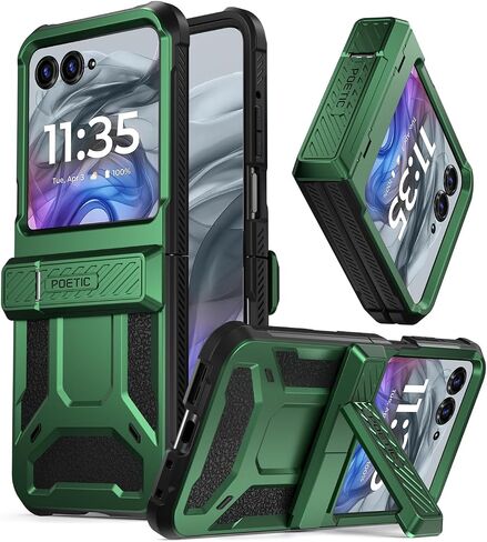 Poetic Spartan Case for Motorola Moto Razr 2024,[Kickstand][Hinge Protection][20FT Mil-Grade Drop Tested], Full-Body Rugged Shockproof Protective Cover with Kickstand, Metallic Gun Metal in Saudi Arabia