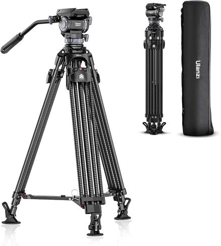 ULANZI VideoFast Heavy Duty Tripod Kit Aluminum Alloy, 64.5" TT48 Professional Camera Tripod with Damping Fluid Head, 6-Step 360° Pan & Tilt Damping for Camcorder, 1/4" Arri Lock Adapter, QR Plate in Saudi Arabia