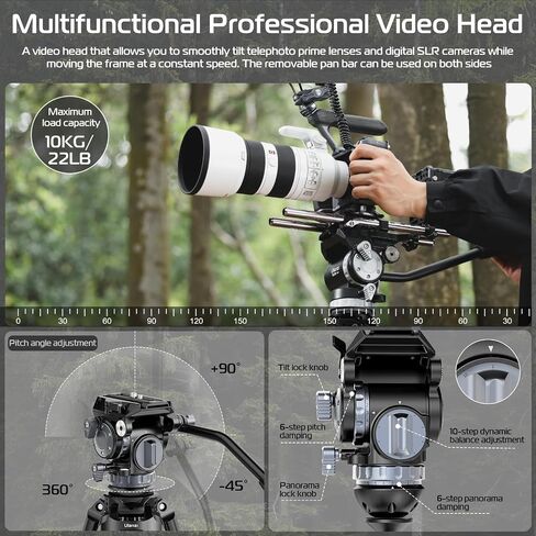 ULANZI VideoFast Heavy Duty Tripod Kit Aluminum Alloy, 64.5" TT48 Professional Camera Tripod with Damping Fluid Head, 6-Step 360° Pan & Tilt Damping for Camcorder, 1/4" Arri Lock Adapter, QR Plate in Saudi Arabia