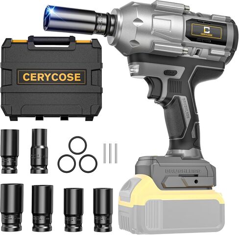 Cordless Impact Wrench 1/2 inch for Dewalt Battery 900FT-LBS with 6 Sockets and Durable Toolbox Brushless Impact Gun Includes LED Work Light - High Torque Impact Driver, No Battery in Saudi Arabia